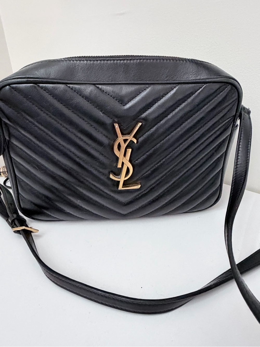 Saint Laurent Lou Black Lou Quilted Leather Crossbody with Gold YSL Emblem